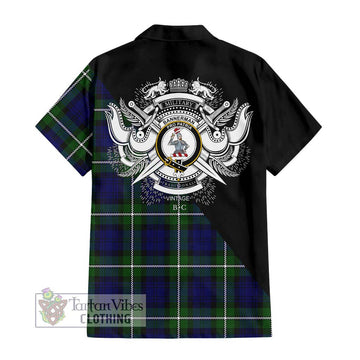 Bannerman Tartan Short Sleeve Button Shirt with Family Crest and Military Logo Style