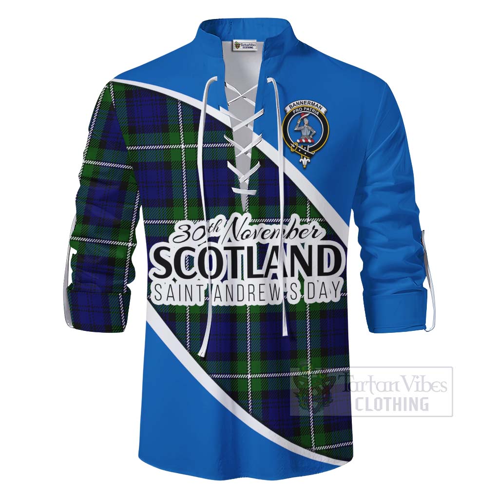 Tartan Vibes Clothing Bannerman Family Crest Tartan Ghillie Kilt Shirt Celebrate Saint Andrew's Day in Style