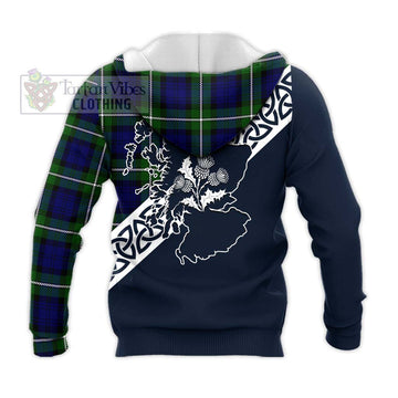 Bannerman Tartan Knitted Hoodie Featuring Thistle and Scotland Map