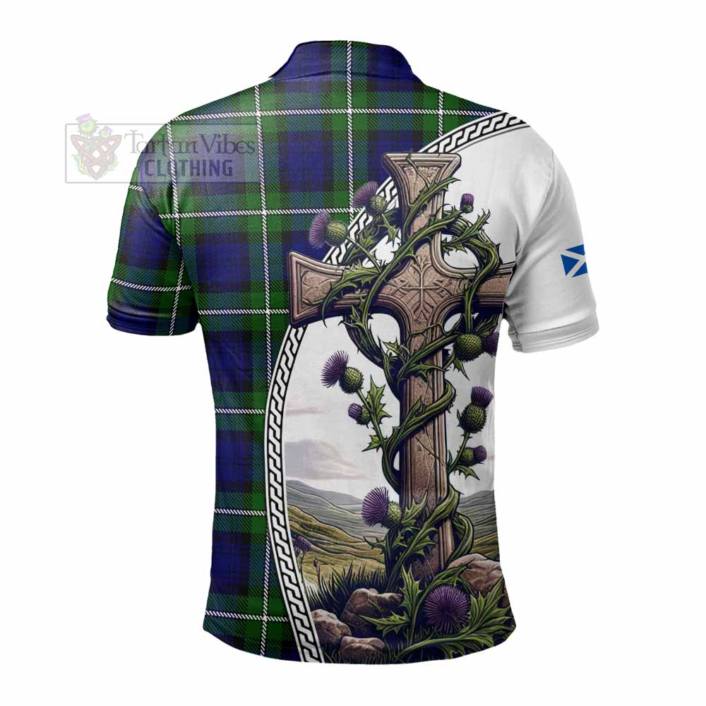 Tartan Vibes Clothing Bannerman Tartan Polo Shirt with Family Crest and St. Andrew's Cross Accented by Thistle Vines