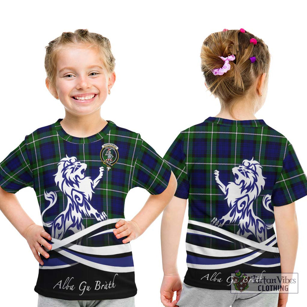 Bannerman Tartan Kid T-Shirt with Alba Gu Brath Regal Lion Emblem - Tartanvibesclothing Shop