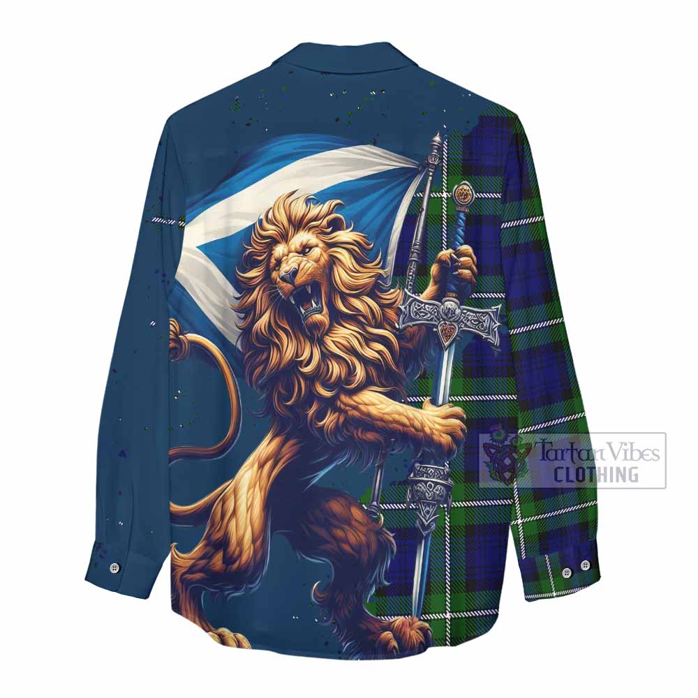 Tartan Vibes Clothing Bannerman Tartan Family Crest Women's Casual Shirt with Scottish Majestic Lion