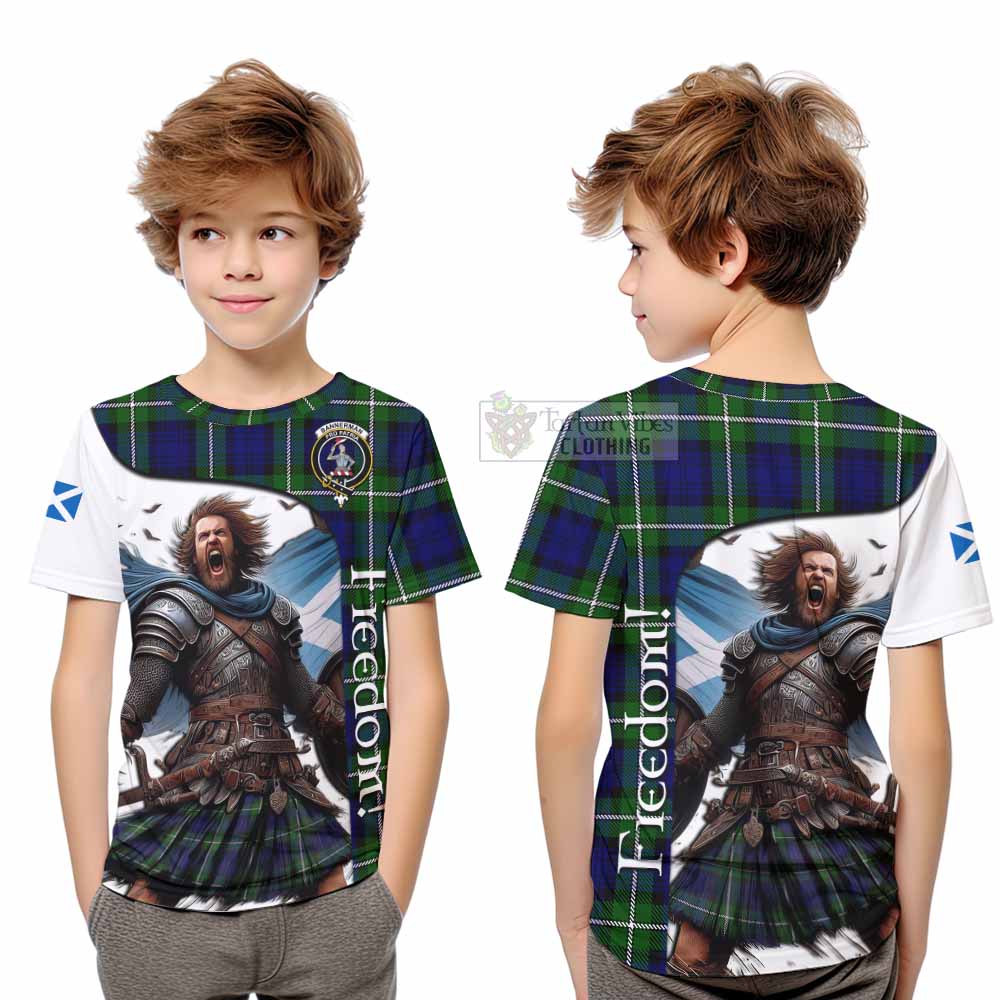 Tartan Vibes Clothing Bannerman Crest Tartan Kid T-Shirt Inspired by the Freedom of Scottish Warrior