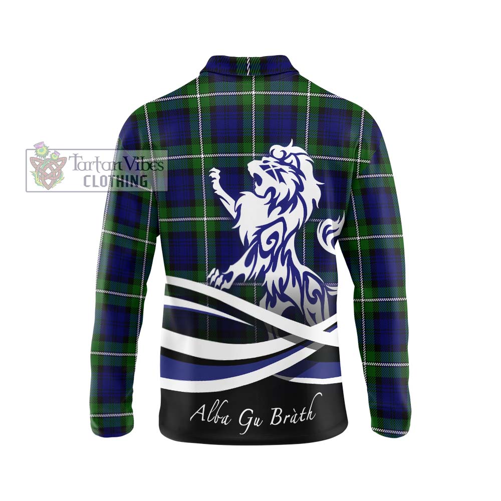 Bannerman Tartan Long Sleeve Polo Shirt with Alba Gu Brath Regal Lion Emblem - Tartanvibesclothing Shop