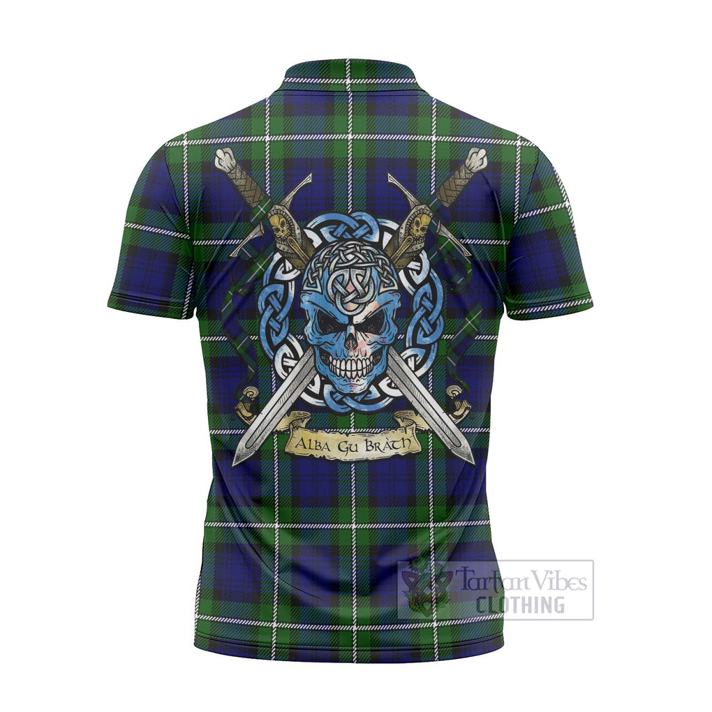 Tartan Vibes Clothing Bannerman Tartan Zipper Polo Shirt with Family Crest Celtic Skull Style