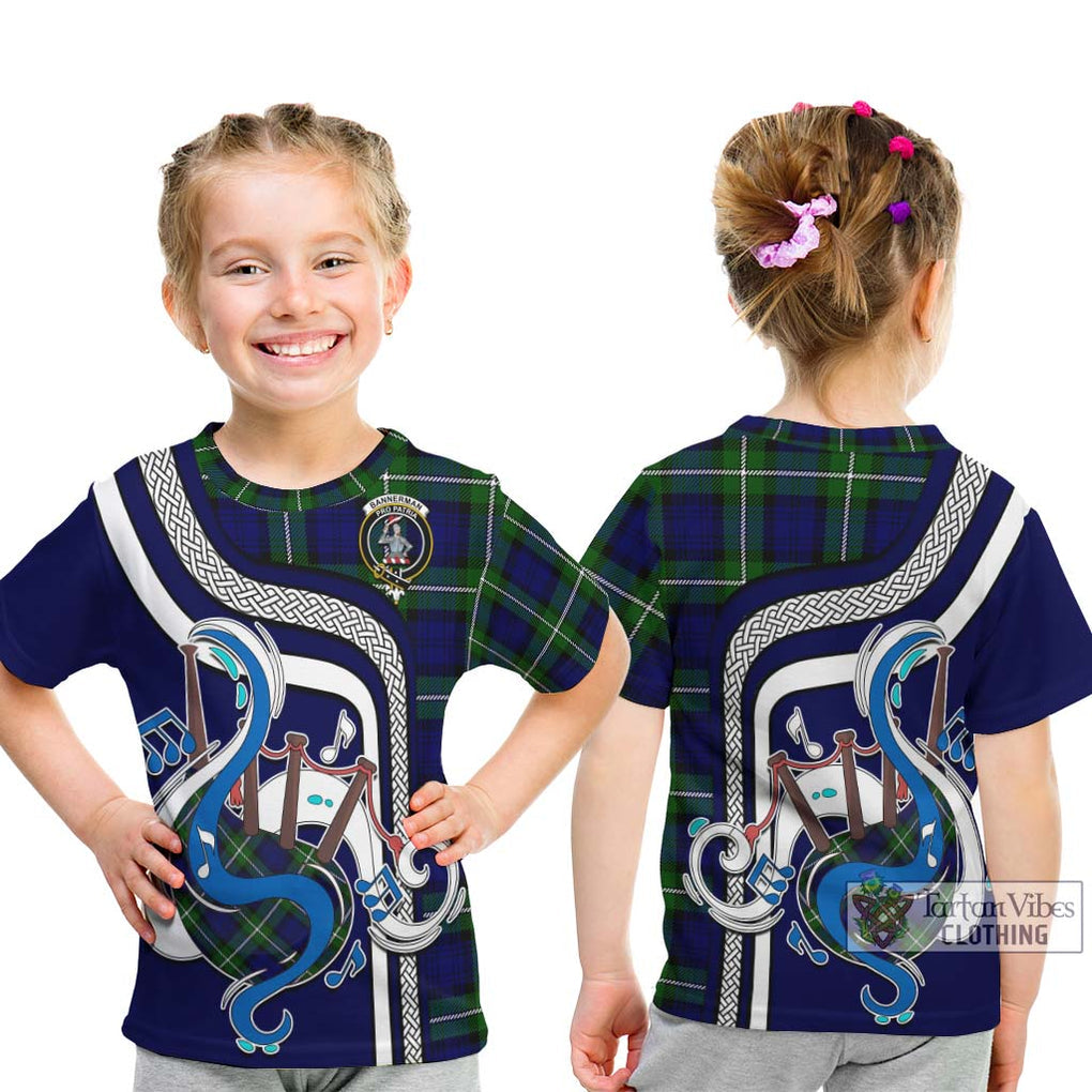 Tartan Vibes Clothing Bannerman Tartan Kid T-Shirt with Epic Bagpipe Style