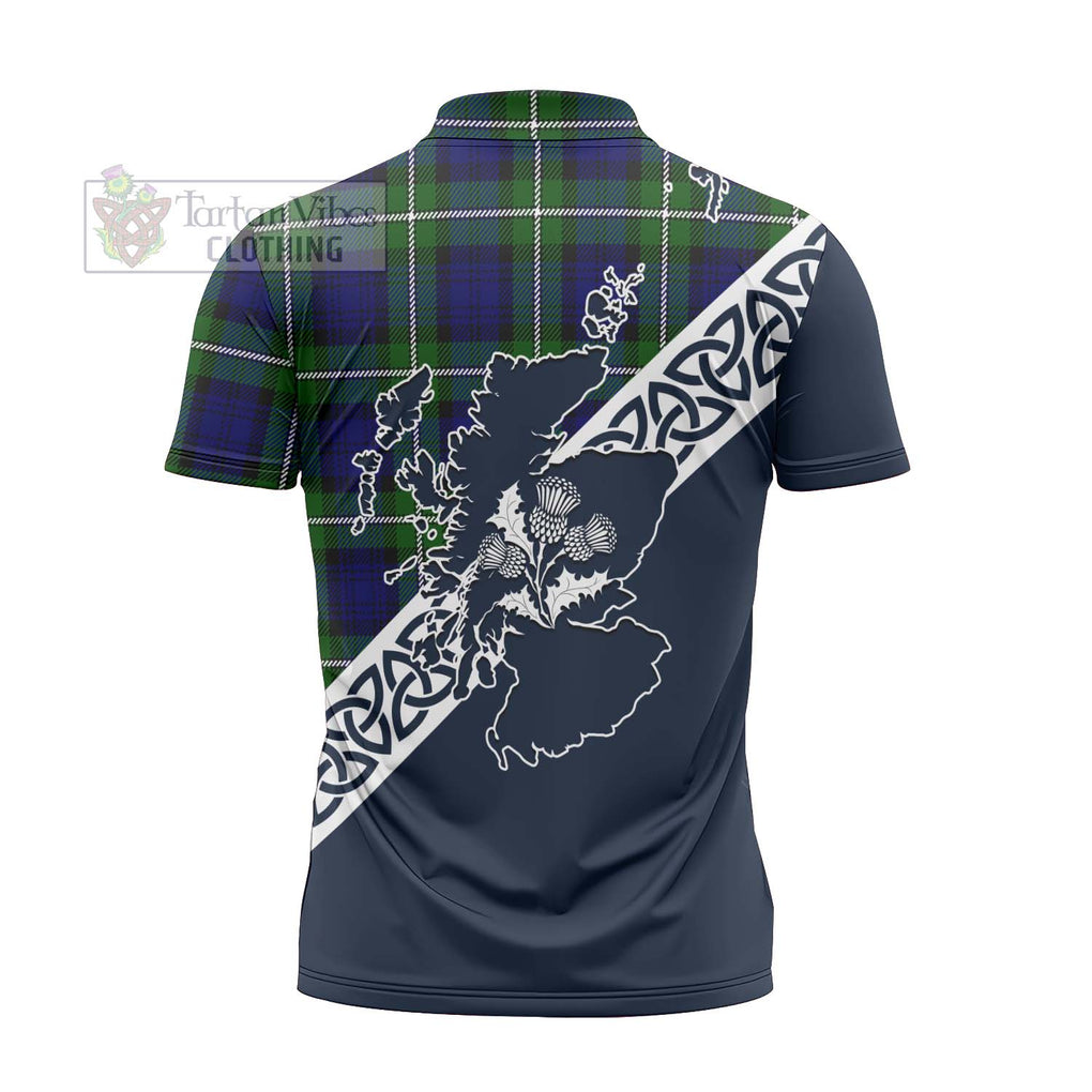 Tartan Vibes Clothing Bannerman Tartan Zipper Polo Shirt Featuring Thistle and Scotland Map