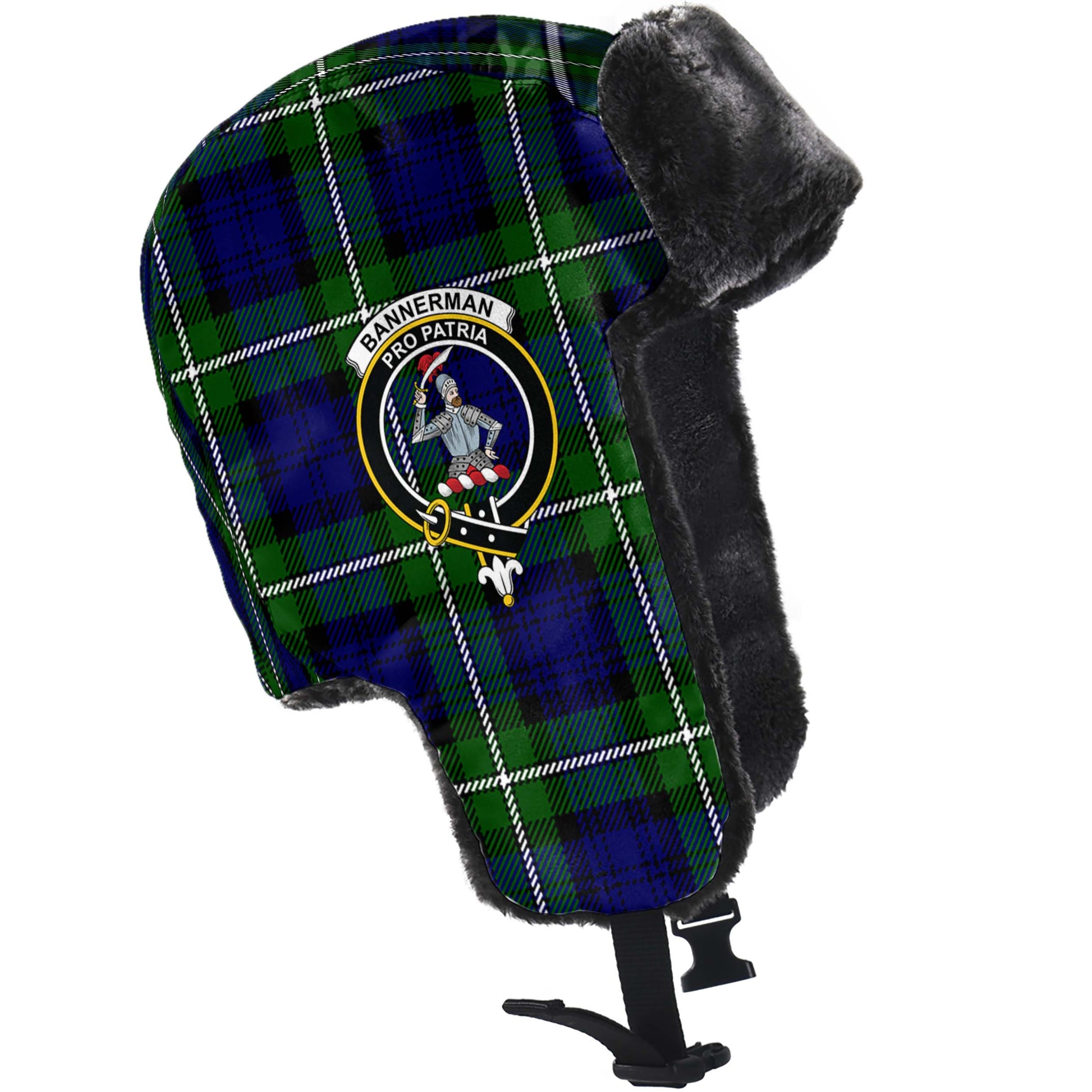 Bannerman Tartan Winter Trapper Hat with Family Crest - Tartanvibesclothing