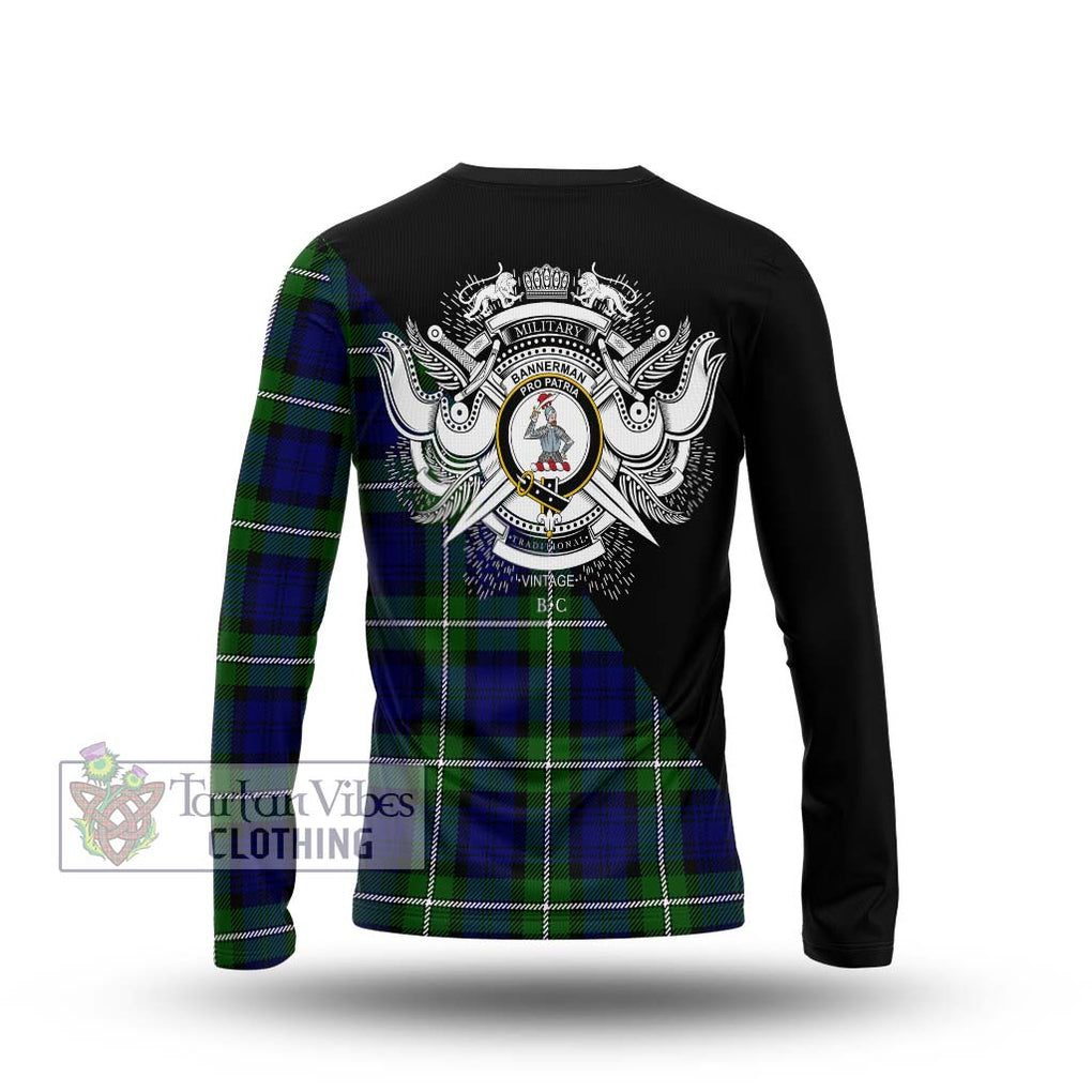 Bannerman Tartan Long Sleeve T-Shirt with Family Crest and Military Logo Style - Tartanvibesclothing Shop