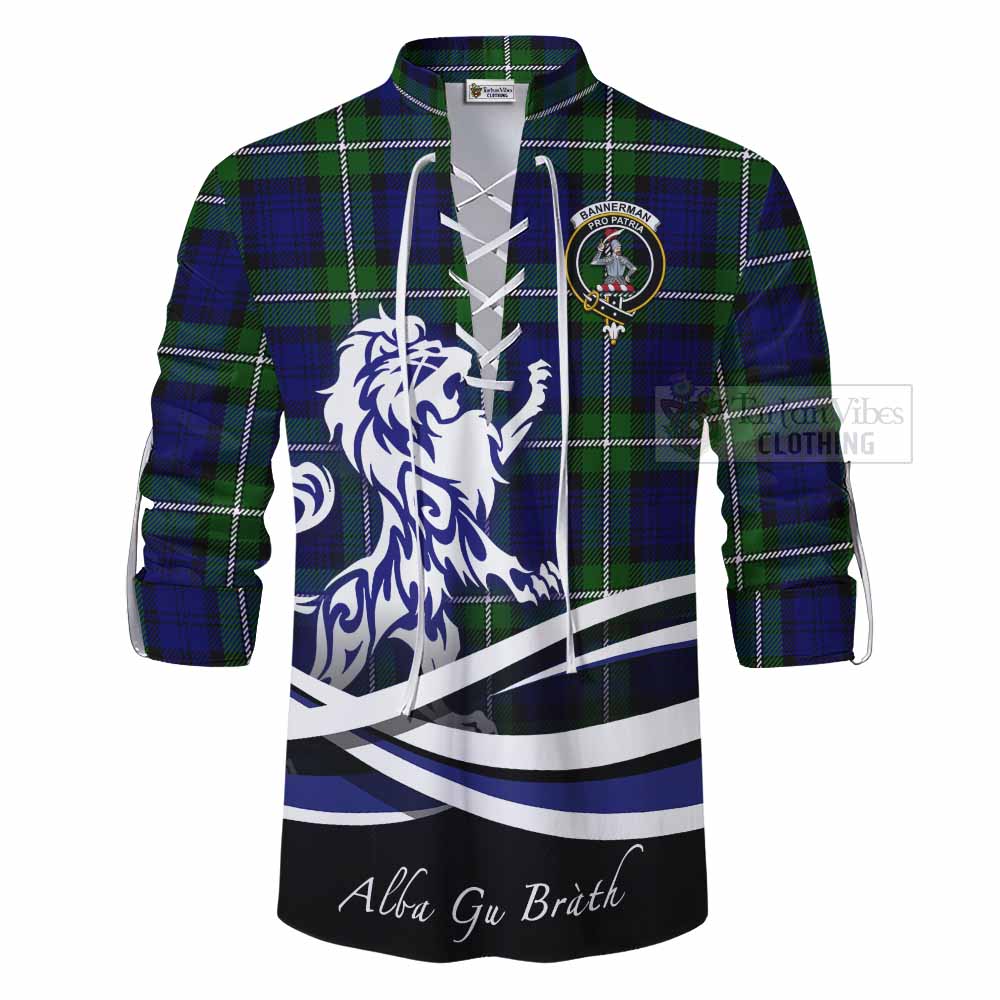 Tartan Vibes Clothing Bannerman Tartan Ghillie Kilt Shirt with Alba Gu Brath Regal Lion Emblem