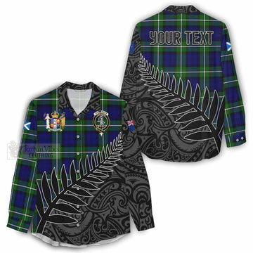 Bannerman Crest Tartan Women's Casual Shirt with New Zealand Silver Fern Half Style