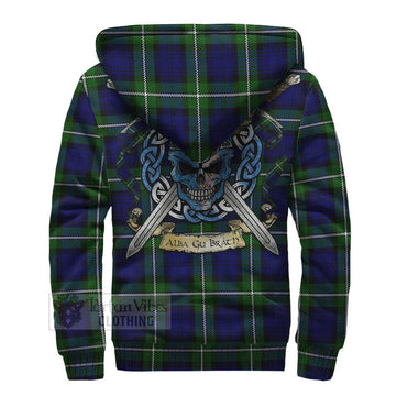 Bannerman Tartan Sherpa Hoodie with Family Crest Celtic Skull Style