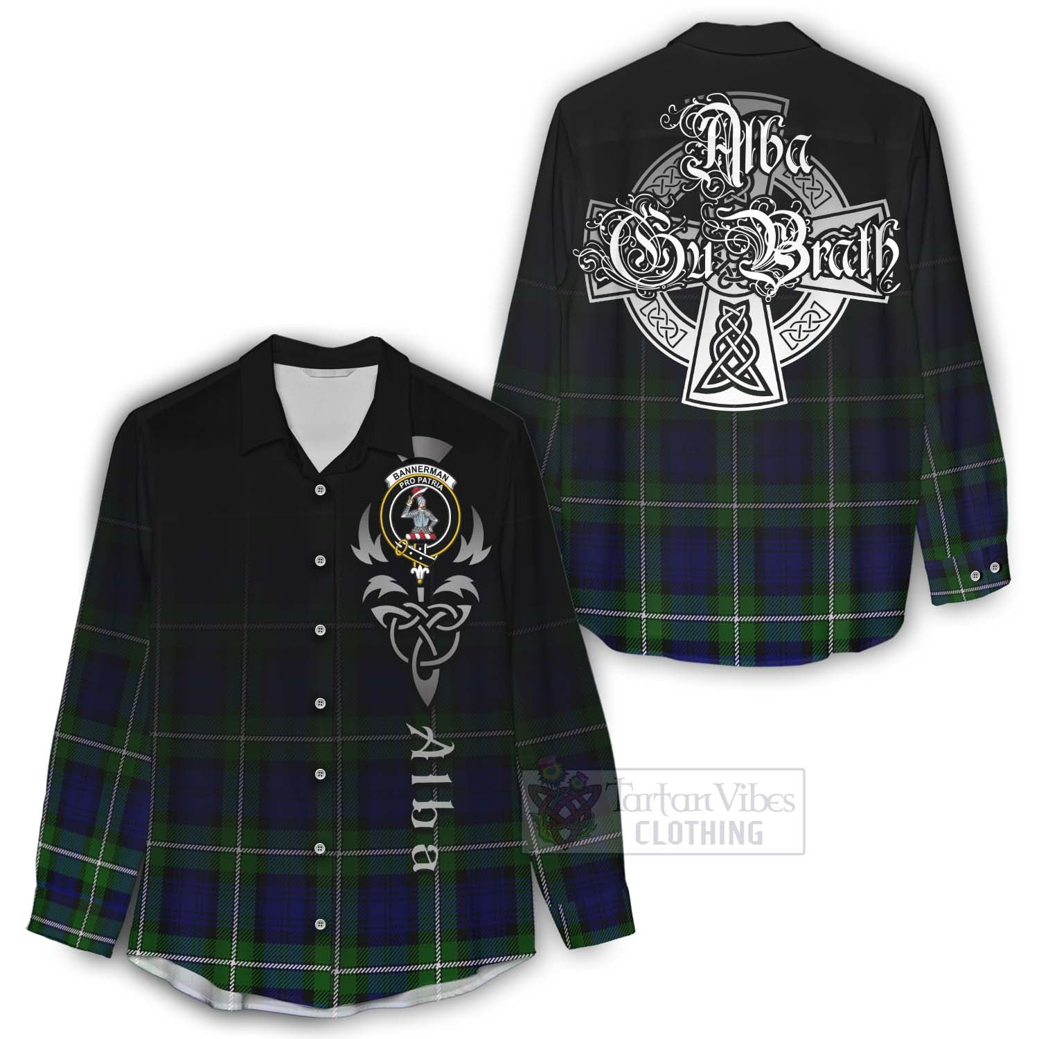 Tartan Vibes Clothing Bannerman Tartan Women's Casual Shirt Featuring Alba Gu Brath Family Crest Celtic Inspired