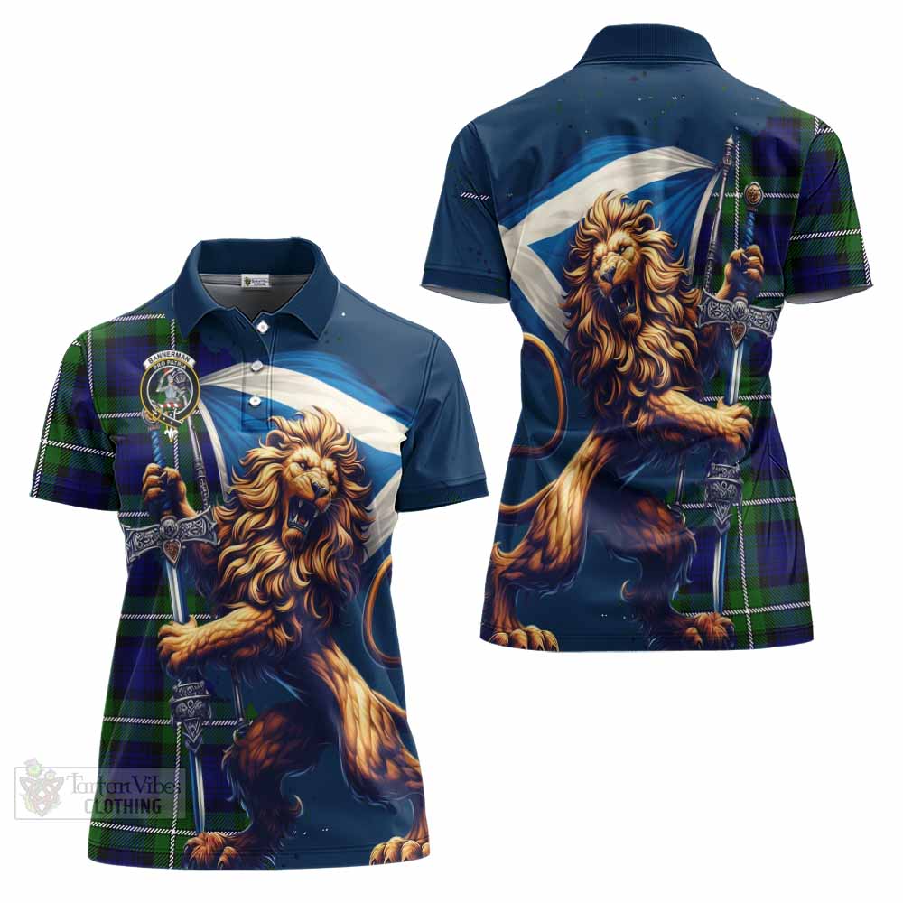 Tartan Vibes Clothing Bannerman Tartan Family Crest Women's Polo Shirt with Scottish Majestic Lion