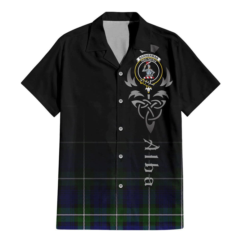 Tartan Vibes Clothing Bannerman Tartan Short Sleeve Button Up Featuring Alba Gu Brath Family Crest Celtic Inspired