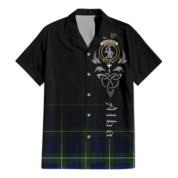 Bannerman Tartan Short Sleeve Button Up Shirt Featuring Alba Gu Brath Family Crest Celtic Inspired