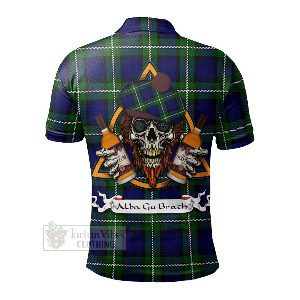 Tartan Vibes Clothing Bannerman Tartan Polo Shirt with Family Crest and Bearded Skull Holding Bottles of Whiskey