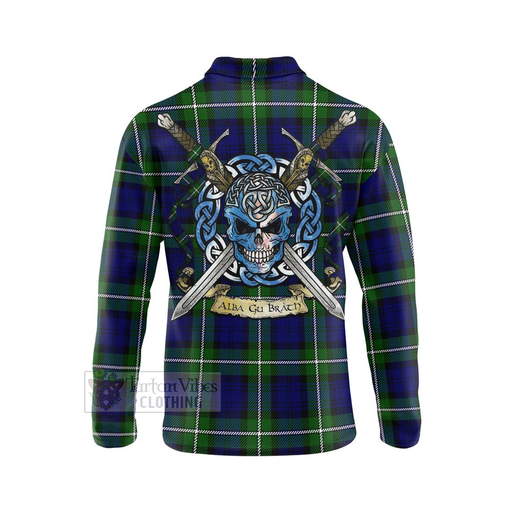 Tartan Vibes Clothing Bannerman Tartan Long Sleeve Polo Shirt with Family Crest Celtic Skull Style