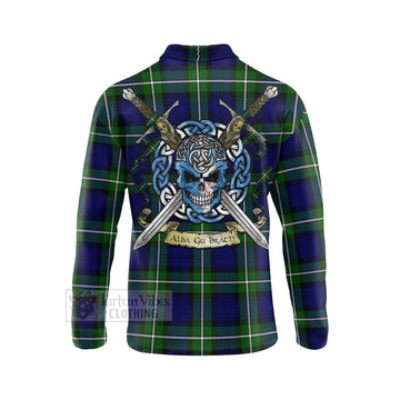 Bannerman Tartan Long Sleeve Polo Shirt with Family Crest Celtic Skull Style