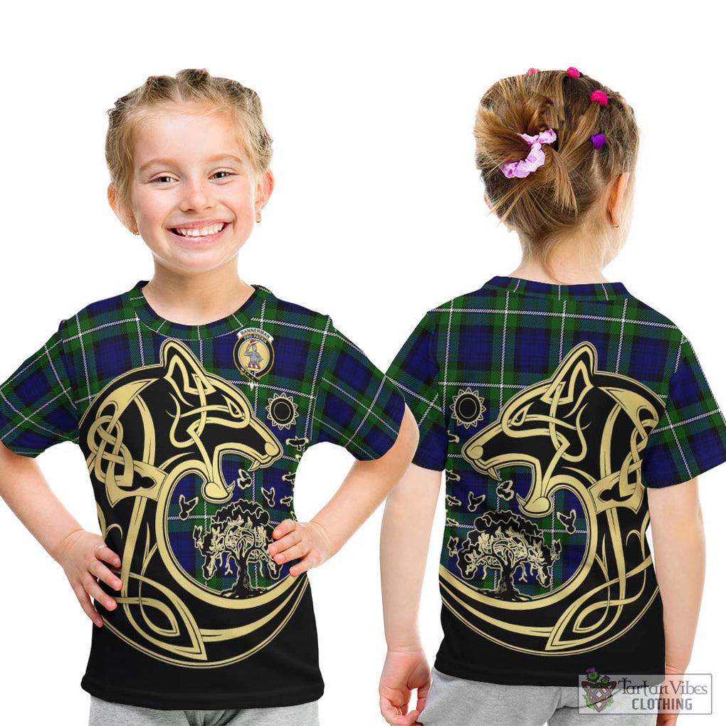 Bannerman Tartan Kid T-Shirt with Family Crest Celtic Wolf Style - Tartan Vibes Clothing