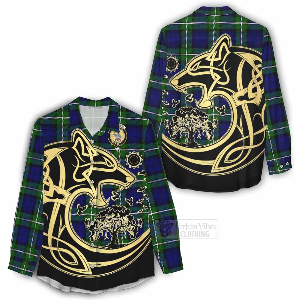 Tartan Vibes Clothing Bannerman Tartan Women's Casual Shirt with Family Crest Celtic Wolf Style