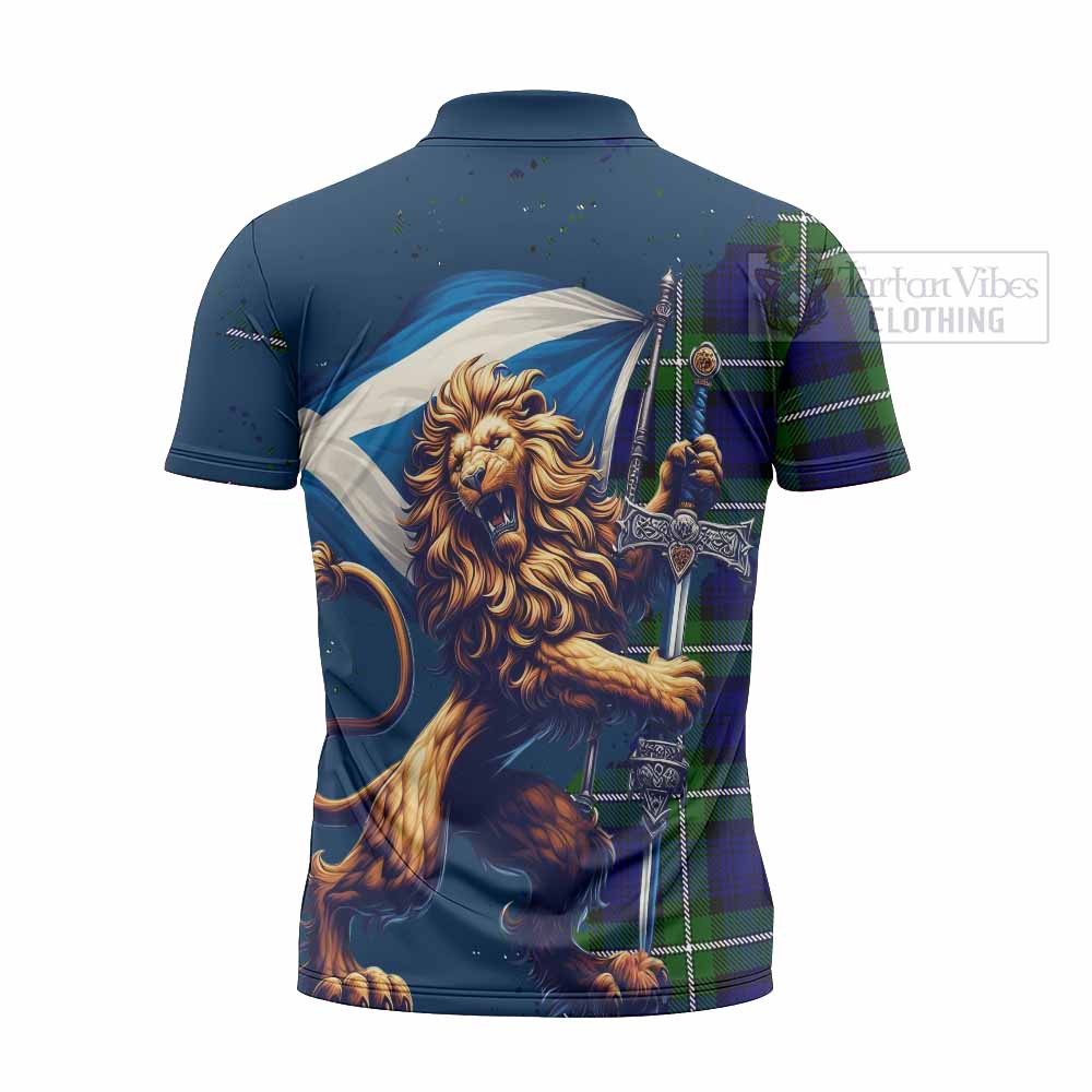 Tartan Vibes Clothing Bannerman Tartan Family Crest Zipper Polo Shirt with Scottish Majestic Lion