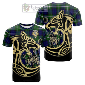 Bannerman Tartan Cotton T-shirt with Family Crest Celtic Wolf Style