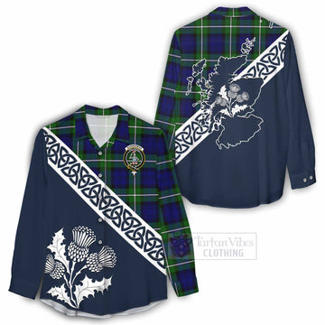 Bannerman Tartan Women's Casual Shirt Featuring Thistle and Scotland Map