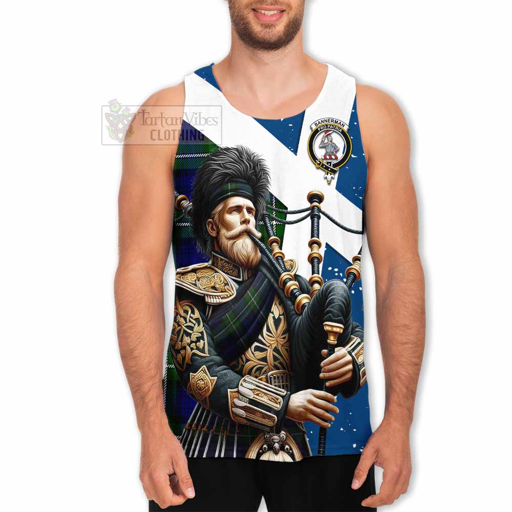 Bannerman Tartan Men's Tank Top with Family Crest Scottish Bagpiper Vibes