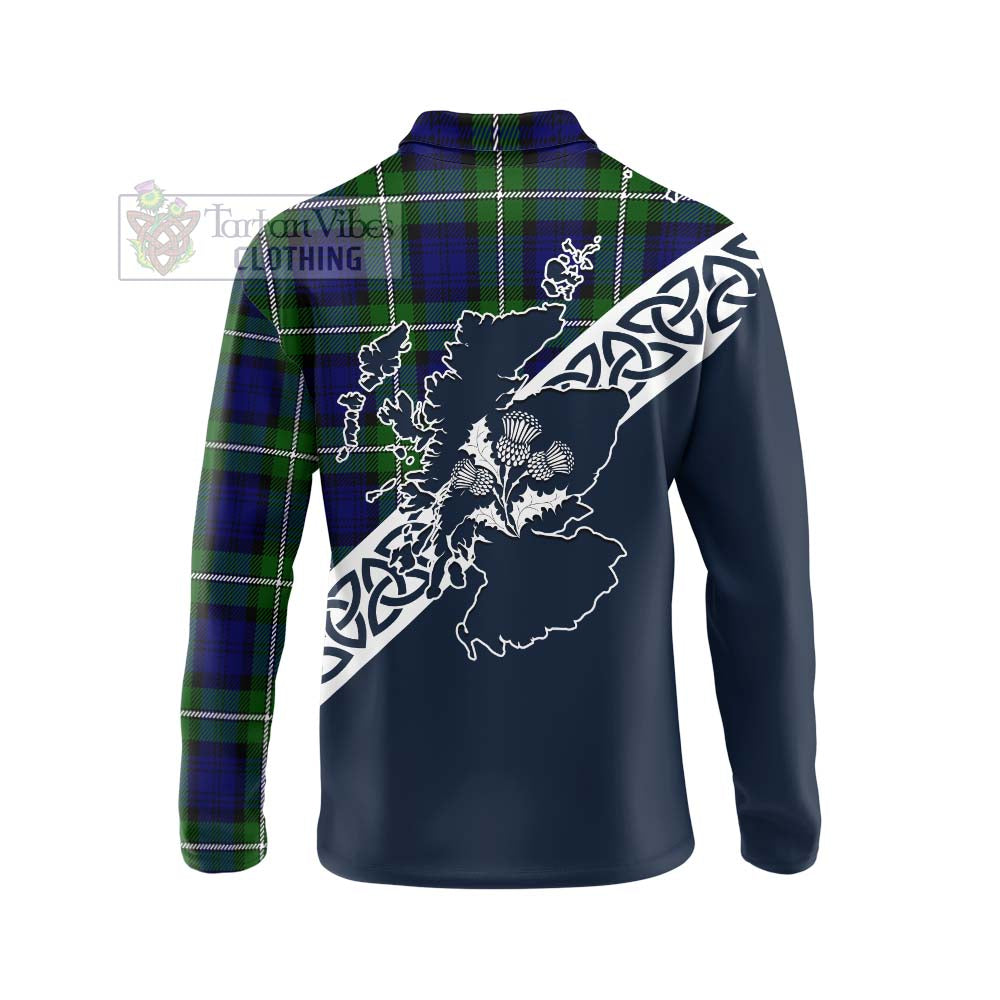 Tartan Vibes Clothing Bannerman Tartan Long Sleeve Polo Shirt Featuring Thistle and Scotland Map