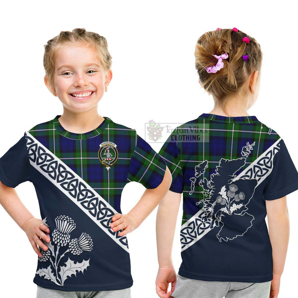 Tartan Vibes Clothing Bannerman Tartan Kid T-Shirt Featuring Thistle and Scotland Map