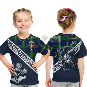 Bannerman Tartan Kid T-Shirt Featuring Thistle and Scotland Map