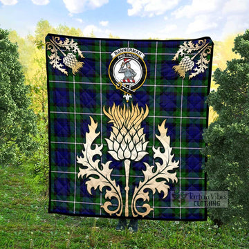 Bannerman Tartan Quilt with Family Crest and Golden Thistle Style