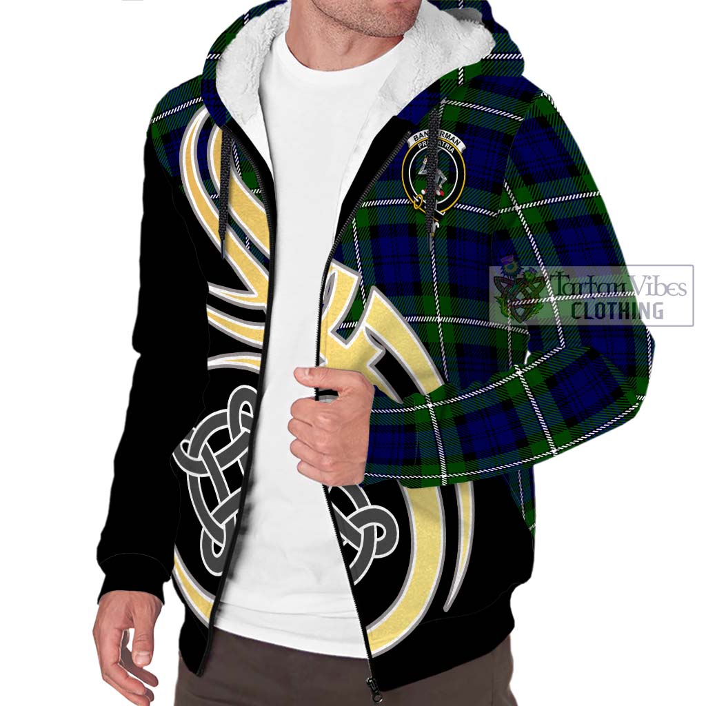 Bannerman Tartan Sherpa Hoodie with Family Crest and Celtic Symbol Style - Tartan Vibes Clothing