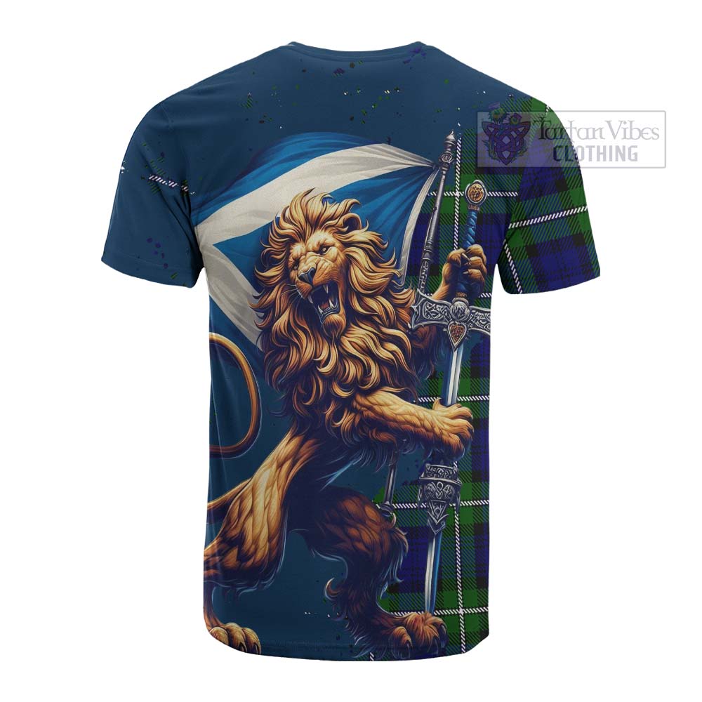 Tartan Vibes Clothing Bannerman Tartan Family Crest Cotton T-shirt with Scottish Majestic Lion