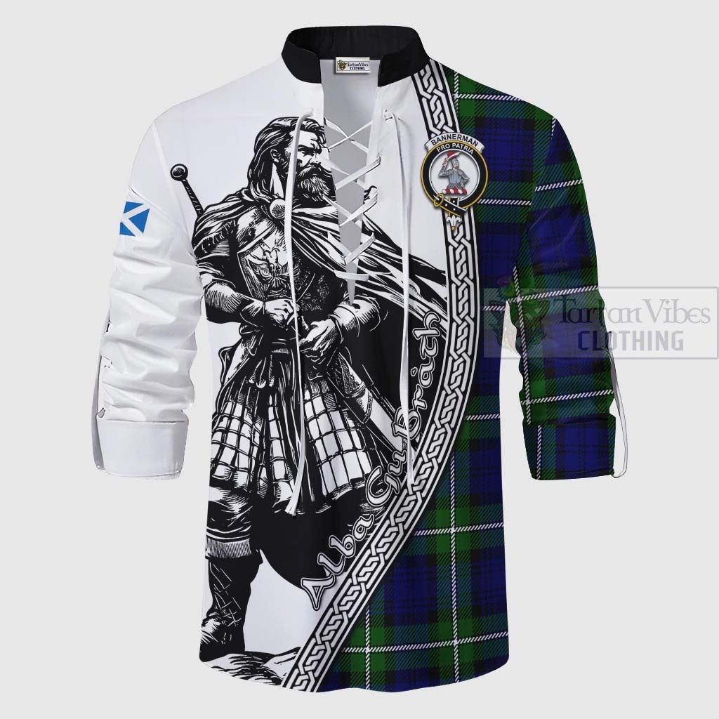 Tartan Vibes Clothing Bannerman Tartan Clan Crest Ghillie Kilt Shirt with Highlander Warrior Celtic Style