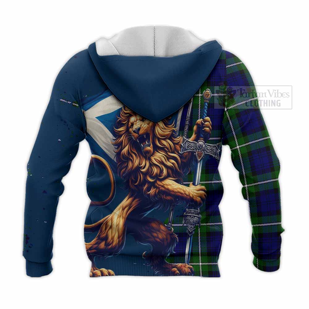 Tartan Vibes Clothing Bannerman Tartan Family Crest Knitted Hoodie with Scottish Majestic Lion