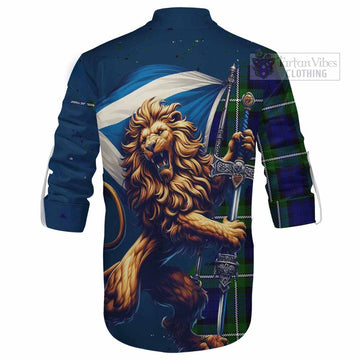 Bannerman Tartan Family Crest Ghillie Kilt Shirt with Scottish Majestic Lion