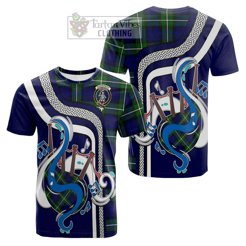 Tartan Vibes Clothing Bannerman Tartan Cotton T-shirt with Epic Bagpipe Style