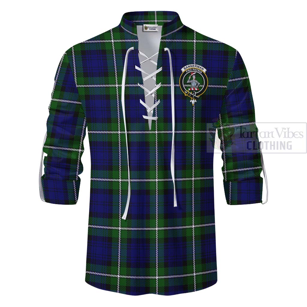 Tartan Vibes Clothing Bannerman Tartan Ghillie Kilt Shirt with Family Crest Celtic Skull Style