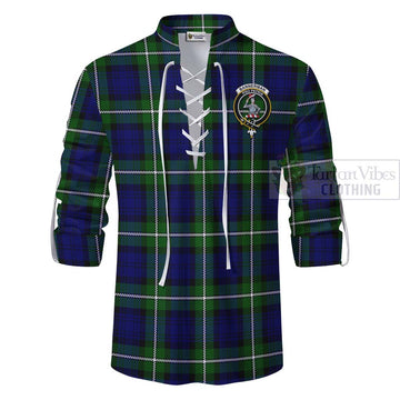 Bannerman Tartan Ghillie Kilt Shirt with Family Crest Celtic Skull Style