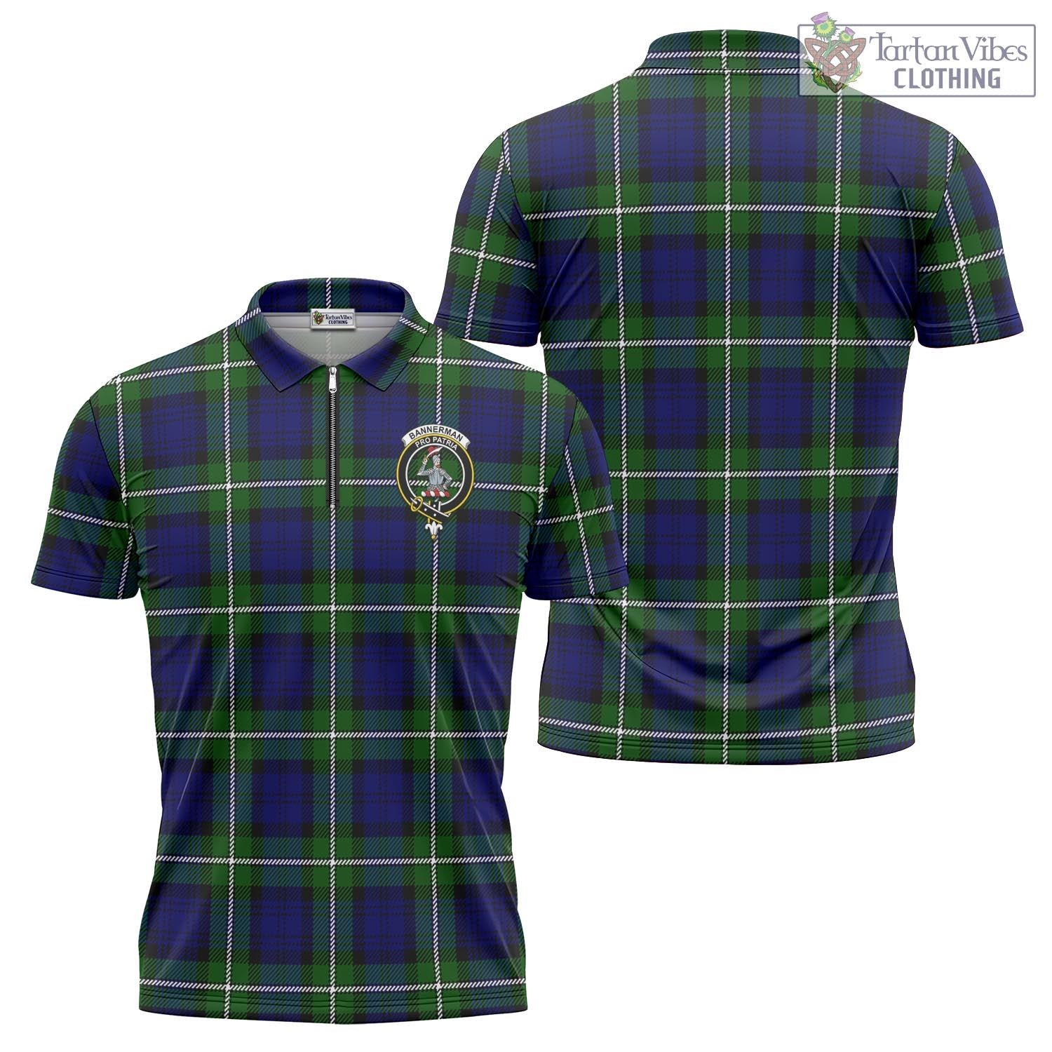 Tartan Vibes Clothing Bannerman Tartan Zipper Polo Shirt with Family Crest