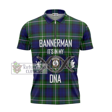 Bannerman Tartan Zipper Polo Shirt with Family Crest DNA In Me Style