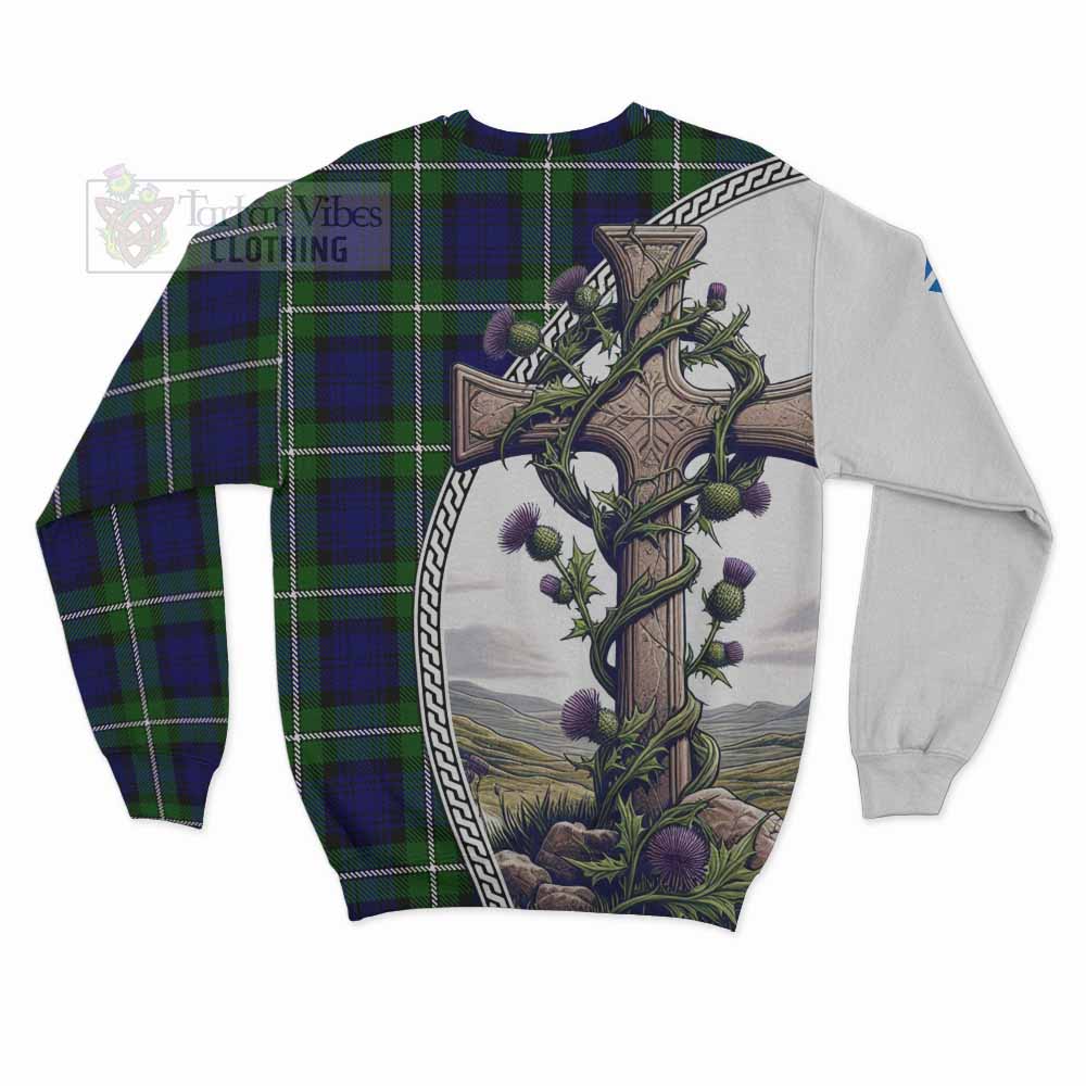 Tartan Vibes Clothing Bannerman Tartan Sweatshirt with Family Crest and St. Andrew's Cross Accented by Thistle Vines