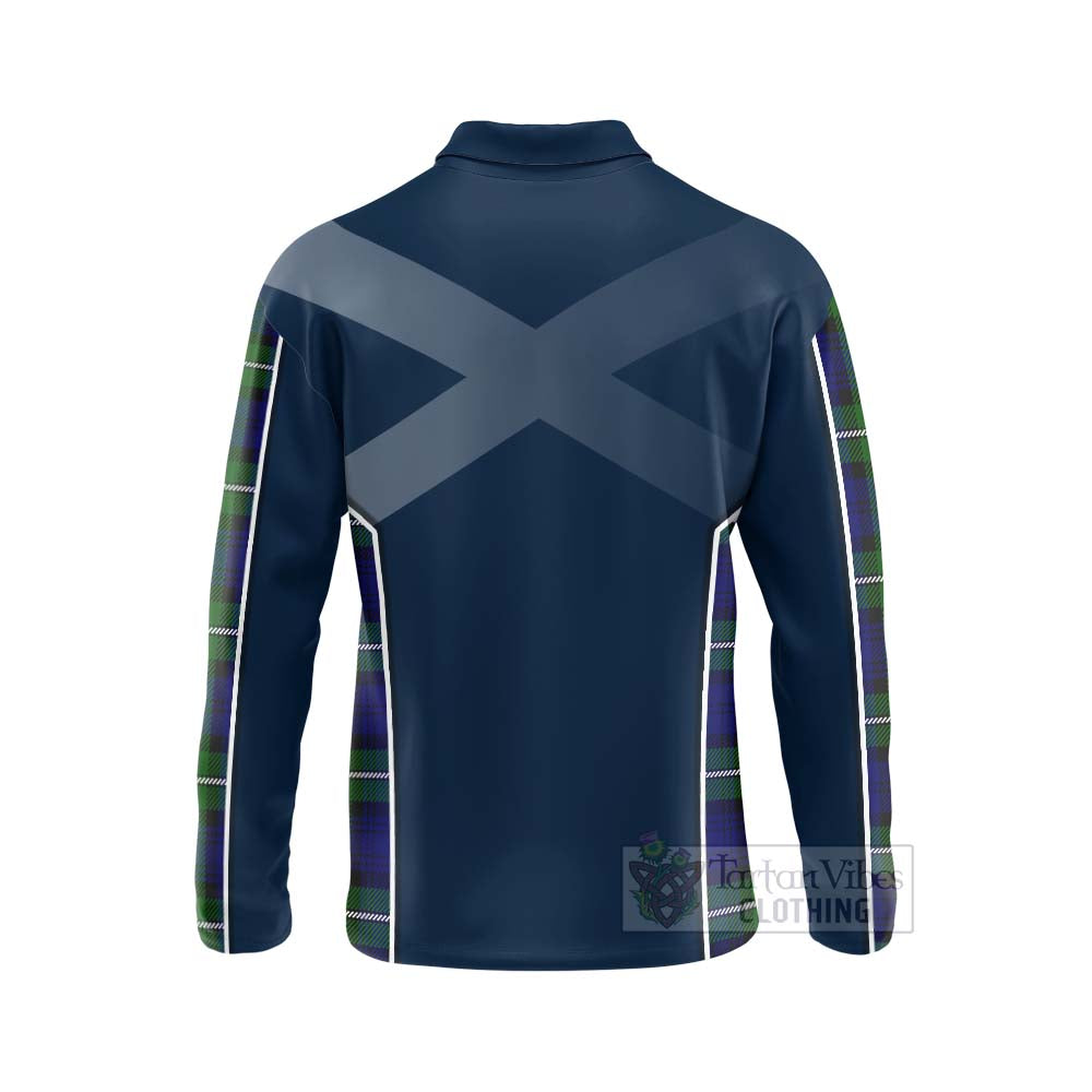 Tartan Vibes Clothing Bannerman Tartan Long Sleeve Polo Shirt with Family Crest and Scottish Thistle Vibes Sport Style