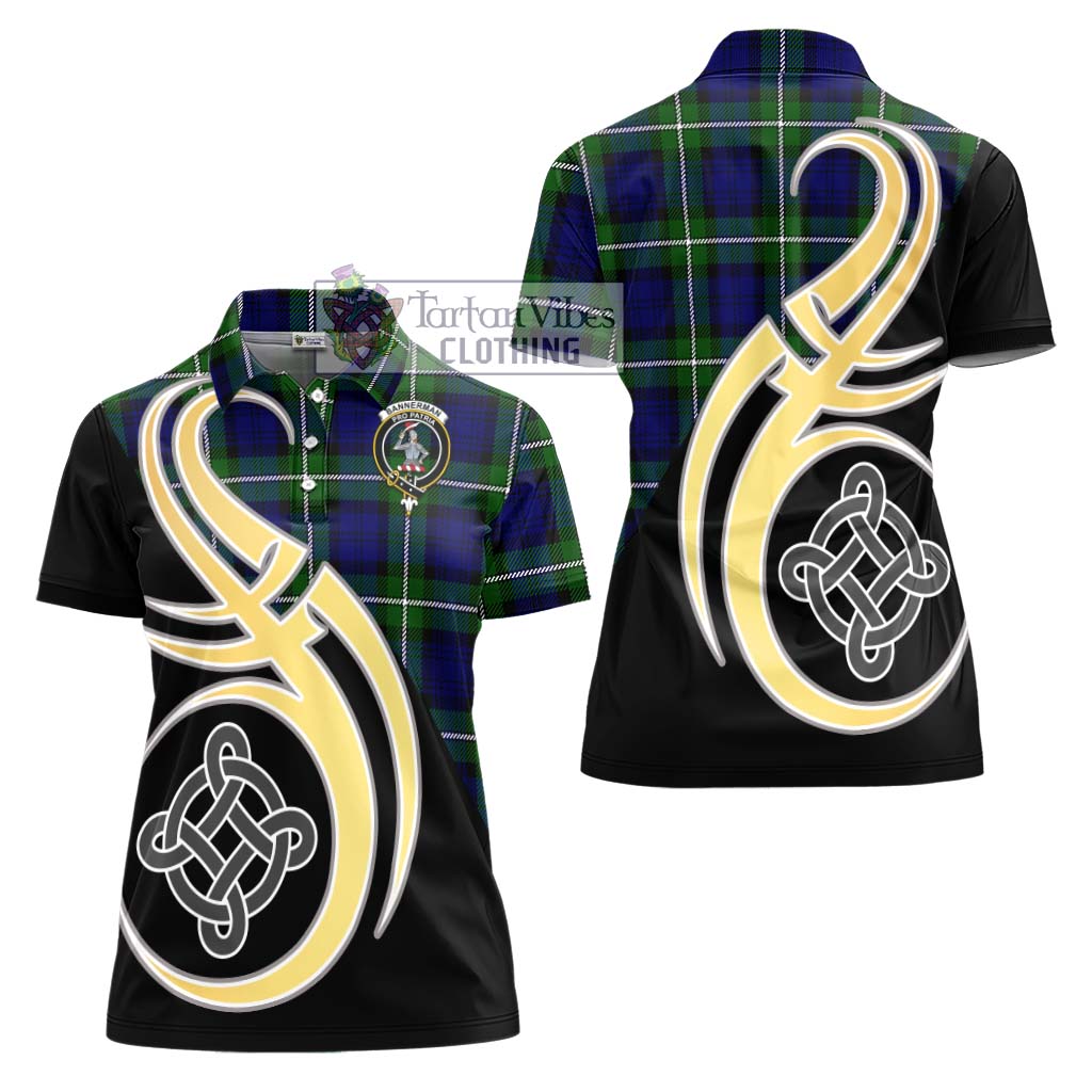 Bannerman Tartan Women's Polo Shirt with Family Crest and Celtic Symbol Style - Tartan Vibes Clothing