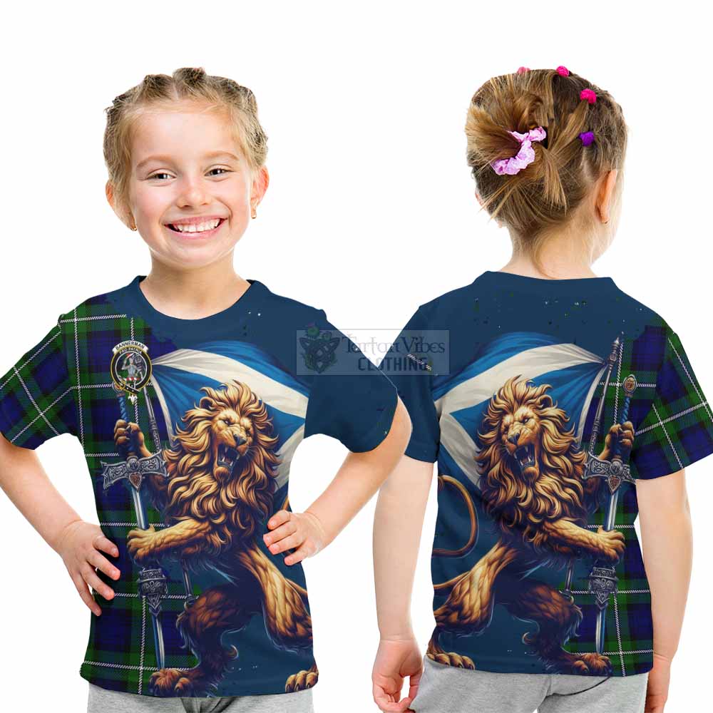 Tartan Vibes Clothing Bannerman Tartan Family Crest Kid T-Shirt with Scottish Majestic Lion