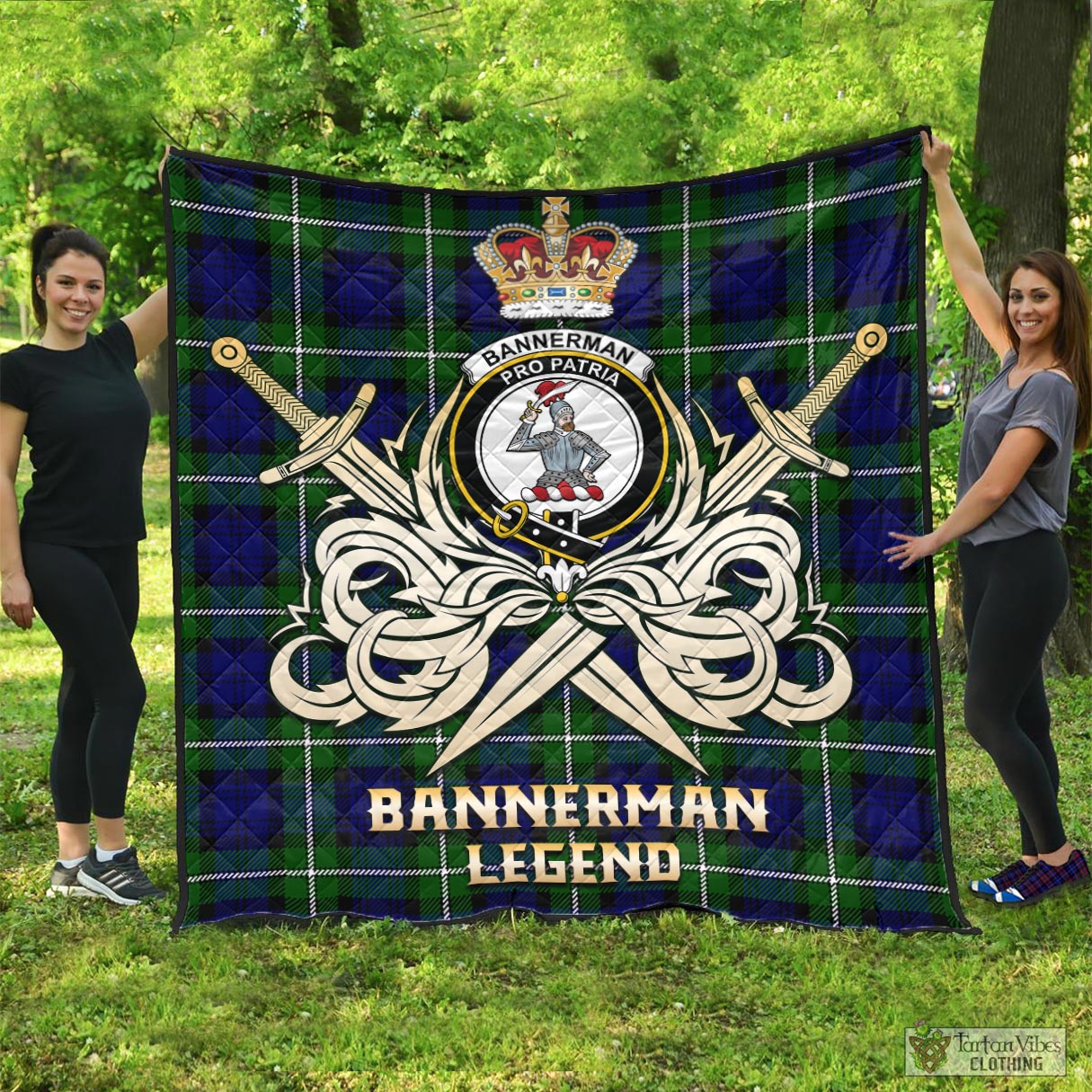 Tartan Vibes Clothing Bannerman Tartan Quilt with Clan Crest and the Golden Sword of Courageous Legacy