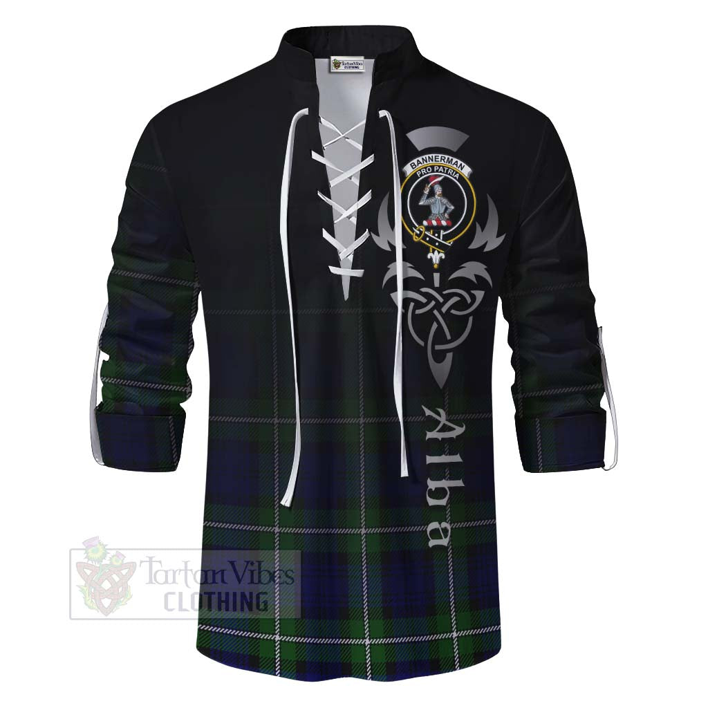 Tartan Vibes Clothing Bannerman Tartan Ghillie Kilt Shirt Featuring Alba Gu Brath Family Crest Celtic Inspired