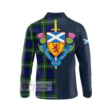 Bannerman Tartan Long Sleeve Polo Shirt Alba with Scottish Lion Royal Arm Half Style